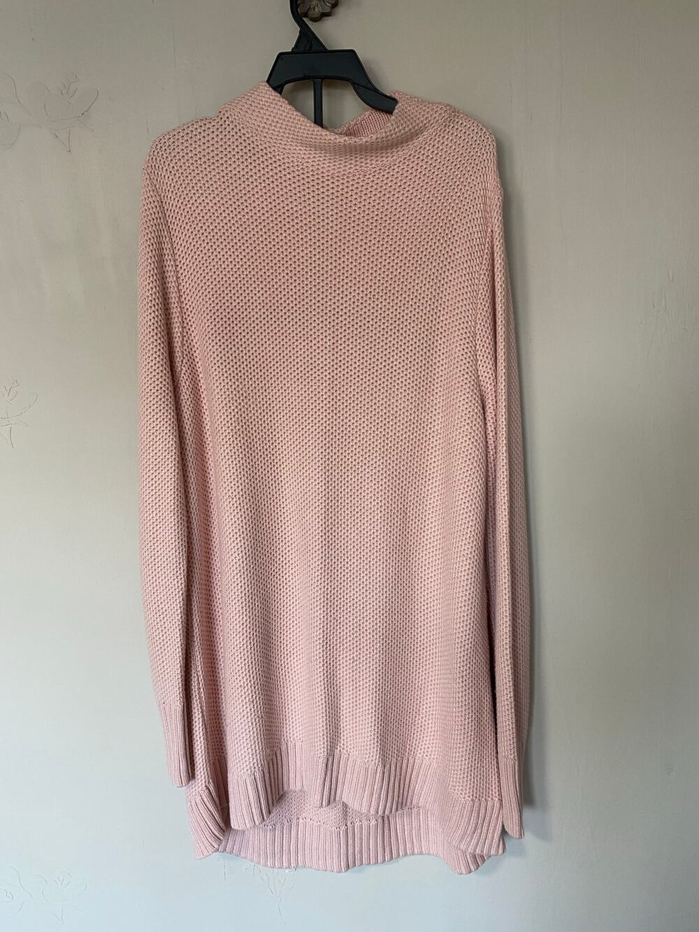 Duluth Trading Pink Waffle Textured Knit Long Mock Neck Cotton Blend Sweater XL